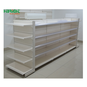 מדפי גונדולה ממתכת לסופרמרקט, מדף תצוגה לבן חד צדדי, זול, מסין, לחנויות סיטונאיות - Product Image 4