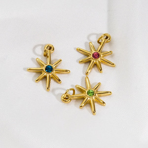 Ciondolo a Stella Esagonale in Acciaio Inossidabile con Zirconi e Cristalli, Charm in Pietra Naturale per Creazione di Gioielli - Product Image 1