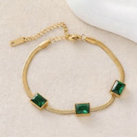 Bracelet rétro carré en zircon vert émeraude, plaqué or 18 carats, acier inoxydable, bijoux de mariage et de fiançailles, cadeau pour femmes