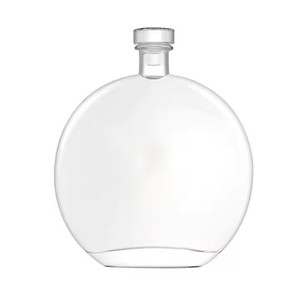 Botella de Vidrio Plana y Redonda de 100ml 150ml 250ml 500ml para Licores y Bebidas Espirituosas con Fondo Grueso y Corcho Personalizado para Ron Brandy Whisky Ginebra - Product Image 1