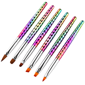 Ensemble de pinceaux à ongles avec manche métallique dégradé, différentes formes de poils, ovales, pour gel 3D, poils en nylon, pour la pratique du nail art DIY pour étudiants - Product Image 3
