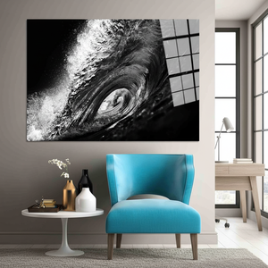 Elegant Black and <b>White</b> Wave Art: Modern Printed Canvas for Office Decor,TEMPERED GLASS ART - Product Image 3