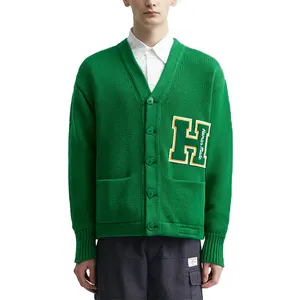 AiNear özel logo tasarımcı okul üniforması örgü hırka kazak erkekler triko mektubu varsity örme erkek hırka kazak