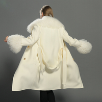 Manteau en laine double couche fait main Jxwatcher pour femme avec poignets en fourrure de mouton de Mongolie, manteau en laine personnalisé, véritable fourrure, long, style streetwear, hiver