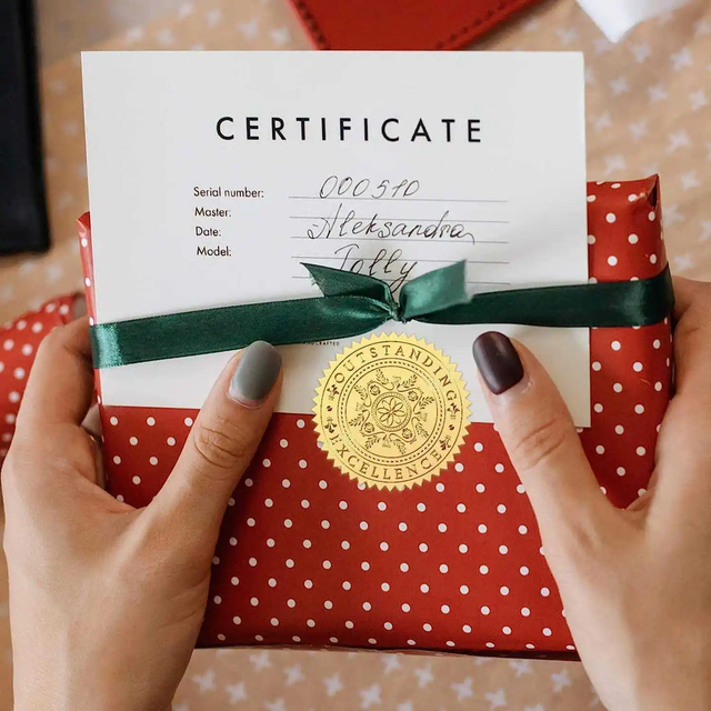 Custom Printed Self-Adhesive-Stickers Glossy Metallic Certificate Sealing Labels Awards Embossing Gold Foil Hot Stamping Sticker