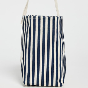 Sac fourre-tout décontracté rayé en toile de coton pour femmes, fermeture à nouer à dessus ouvert portable pour les voyages d'été, d'hiver et de printemps - Product Image 2