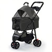 Poussette pour animaux de compagnie pliable, écologique, en carbone noir, confortable, 4 roues, maille respirante, pliage à deux mains, pour chats, utilisable toute l'année