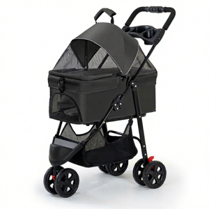 Carrito para Mascotas Color Negro Carbón con 4 Ruedas, Malla Transpirable, Plegable, para Perros, Uso en Todas las Estaciones - Product Image 1