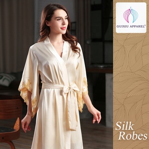 Batas de <span class=keywords><strong>Novia</strong></span> Bordadas con Encaje de Seda Dorada Claro para Mujer - Product Image 2