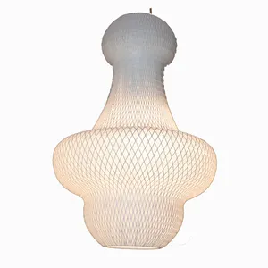 Modern New chinese white silk grid retro copper color ceramic luxury silver chandelier leaf Silk lamp Bubble lamp