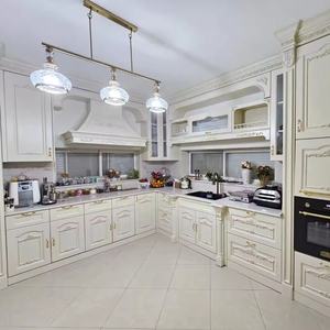 בעיצוב מותאם אישית קלאסי אפר לבן ארון מטבח מעץ מלא לקוורץ עליון עם מחיר מפעל - Product Image 1