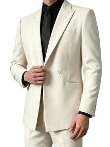Hochwertiger Cremeweißer Herrenanzug 2-teilig Slim Fit Einreihiger Blazer mit Hose Hochzeits-Bräutigam Formeller Business-Anzug - Product Image 3