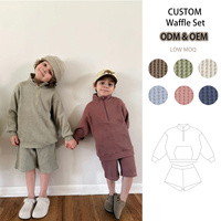 Ensemble haut gaufré et short unisexe à demi-zip pour garçons et filles, 300g d'épaisseur, 100% coton, gaufré pour bébé