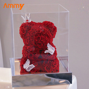 AM-PFE37C Ammy Orsacchiotto <span class=keywords><strong>di</strong></span> <span class=keywords><strong>Rose</strong></span> Eterne da 25cm in Scatola Acrilica, Regalo per San Valentino, Natale e Festa della Mamma - Product Image 5