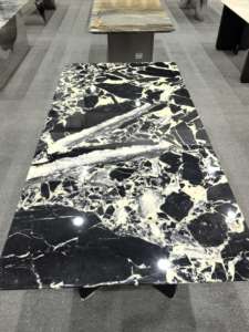 Personalizzato Bulgaris nero lucido lastre di marmo napoleone per <span class=keywords><strong>cucina</strong></span> <span class=keywords><strong>tavolo</strong></span> da pranzo controsoffitto <span class=keywords><strong>senza</strong></span> Base piedistallo - Product Image 1