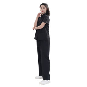 Медицинский костюм унисекс из эластичной ткани (стрейч) черного цвета, 4-сторонний растяжение |   Медицинская униформа OEM с воротником-стойкой и множеством карманов - Product Image 1