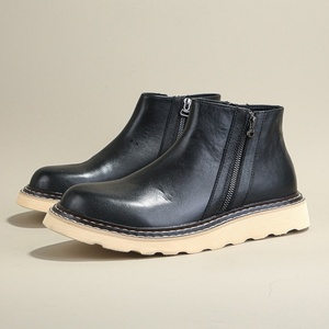 Bottes en cuir décontractées pour hommes, style actuel, avec fermeture éclair, semelle épaisse, haute qualité, bottes courtes d'extérieur pour hommes, bottes tendance et confortables - Product Image 6