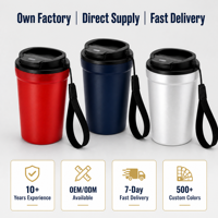 Gobelet à café en PP de 400 ml avec couvercle à clapet et cordon, logo personnalisé, léger (115 g), mug de voyage, vente en gros de mugs à café en plastique