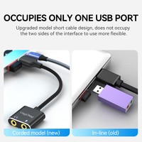 Tarjeta de Sonido Externa VegGieg USB 2.0 de Aleación de Aluminio, Adaptador Convertidor USB a Conector de Audio de 3.5mm para Auriculares y Micrófono, Sin Necesidad de Controladores