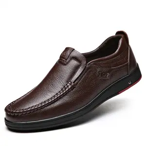 Atuendo de negocios de cuero suave para hombres, zapatos transpirables y de moda, zapatos casuales sin cordones británicos de un pie