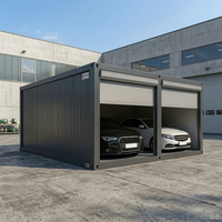 Garage modulaire préfabriqué en acier, gain de place, avec portes à double volet roulant pour le stationnement de deux voitures et le stockage d'équipements