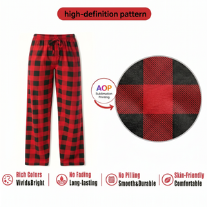 Pantalones de Pijama a Cuadros Rojos Navideños para Mujer, Estampado Completo Personalizado Bajo Demanda, Parte Inferior de Ropa de Dormir a Cuadros Rojos - Product Image 3