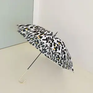 Made China Goedkope Aluminium Metalen Frame Ribben Goud Gebogen Handvat Paraplu Volledig Digitaal Printen Rechte Paraplu Voor De Regen