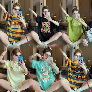 T-shirts amples longs pour femmes style <span class=keywords><strong>Hip</strong></span> <span class=keywords><strong>Hop</strong></span>, imprimé animal et couleurs mélangées, 100 % coton, commande en gros pour les magasins de vêtements - Product Image 2