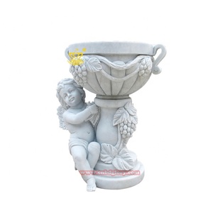 Hotel al aire libre y Villa jardín paisaje decoración diseño mármol niño estatua con maceta piedra arte escultura - Product Image 1