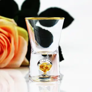 Bán Buôn Thiết Kế Mới Chì Miễn Phí Pha Lê Vàng Lá Vàng Rim Thiết Kế Handmade Custom Shot Glass