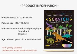 Venta al por mayor niños pintura DIY papel artesanal 9 piezas dinosaurio tema Magic Scratch Paper Art Set Rainbow Magic Scratch Card - Product Image 4