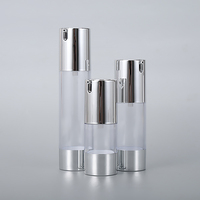 Flacon de lotion cosmétique vide en argent de 15 ml, 30 ml, 50 ml, flacon pompe sans air rechargeable de luxe