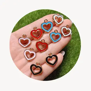 Bulk 100Pcs Love Heart Circle Enamel Charms Gold Plated Hollow Heart Pendants Dangle Accessories For Valentine's Day DIY Craft