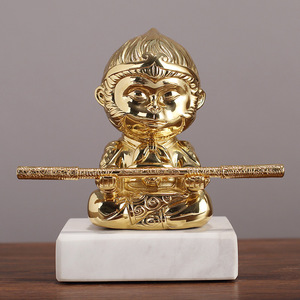รูปปั้นพระสุนัขคิงซุน วูคงทองเหลืองพร้อมฐานหินอ่อน 15 ซม. ตกแต่งห้องนั่งเล่นสำนักงานบนโต๊ะทำงาน - Product Image 1