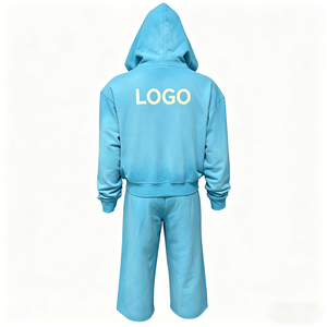 Custom <b>Zip</b> <b>up</b> Hooded <b>Jacket</b> Joggers 100% Cotton Sweatwear 7-point Pants Tracksuit Mne's Sweatpants and Hoodie Set - Product Image 4