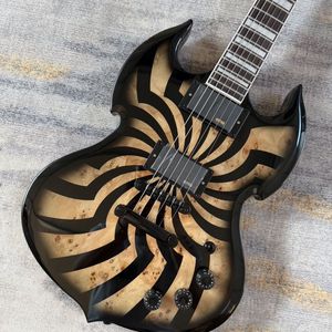 Guitarra Eléctrica <span class=keywords><strong>Odin</strong></span> Zakk de Alta Calidad con Cuerpo de Caoba, Diapasón de Palisandro, Estilo Anillo Negro y Verde, con Pastillas Doradas - Product Image 2