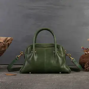 Vintage Messenger Designers Handbag Wholesale Genuine Leather Fashion Green Bags Ladies Cute Purses Full Grain Leather Handbags