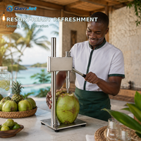Ouvre-noix de coco manuel en acier inoxydable avec anneau de verrouillage de hauteur et retour par ressort pour noix de coco décortiquées jusqu'à 23 cm
