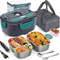 Boîte à lunch électrique 1,5 L 2 en 1 pour voiture et maison, chauffante, en acier inoxydable 304, chauffe-plat portable avec sac isotherme