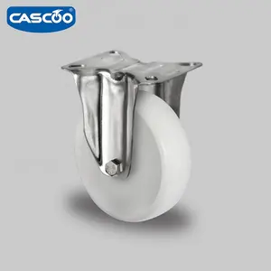 CASCOO kastor tetap baja tahan karat nilon putih 125mm untuk industri makanan dan rak roda troli