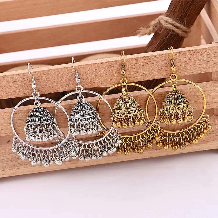 GT OEM Pendientes De Mujer Ethnic Retro Indian Drop Earrings Gypsy Tassel Beaded Jhumka Earrings Jewelry