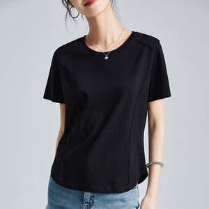 Jw562 Llegadas <span class=keywords><strong>Lino</strong></span> Lyocell Tela <span class=keywords><strong>Lino</strong></span> Camiseta Cuello Redondo Ajuste Regular Alta Calidad Yoga Deportes Transpirable Sólido <span class=keywords><strong>Mujer</strong></span> Camiseta - Product Image 3