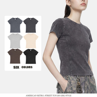 T-shirt Streetwear Vintage Délavé et Vieilli, Coupe Slim Flatteuse, Extensible et Doux, Couleur Unie, Personnalisable et Faible MOQ pour la Vente en Gros