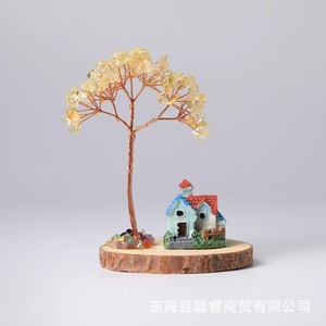 เครื่องประดับต้นคริสตัลนำโชคพร้อมฐานไม้รูปบ้านการ์ตูน งานแฮนด์เมด ของตกแต่งบ้าน ของขวัญงานฝีมือ - Product Image 4