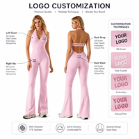 Combinaison Femme Personnalisée avec Logo, Col Halter, Dos Ouvert, Pièce Unique, Jambes Évasées, en Polyester Spandex, pour Yoga