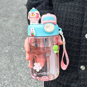 Bouteille d'eau portable Panda Design avec paille 500 ml pour enfants, usage scolaire, gobelet en plastique transparent avec poignée - Product Image 4