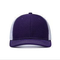Gorra de Béisbol Deportiva Casual Unisex de 6 Paneles con Visera Plana Ajustable, de Tela de Malla Blanca y Morado Oscuro, para Niños, para las Cuatro Estaciones