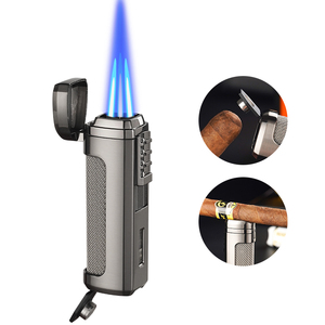 Encendedor de Cigarros para Hombre con <span class=keywords><strong>Triple</strong></span> Llama Azul, Soporte Lateral de Malla de Acero Inoxidable Único y Ventana Visible de Combustible - Product Image 3