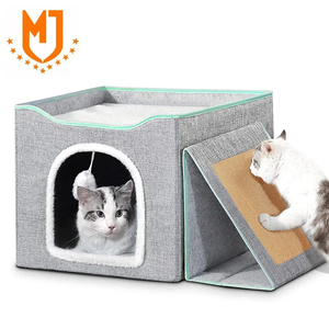Wholesale Large <strong>Square</strong> <strong>Cat</strong> Bed Foldable Indoor Pet Nest with Fluffy Ball Hanging Scratch Pad Feature for <strong>Cat</strong> Sleeping - Product Image 6