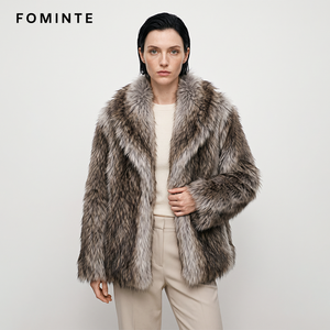 Abrigo de Piel Sintética Peluda Marrón Grisáceo de Lujo para <span class=keywords><strong>Mujer</strong></span>, Chaqueta Cálida de Invierno de Longitud Media, con Solapa Grande, Elegante y Moderna - Product Image 1